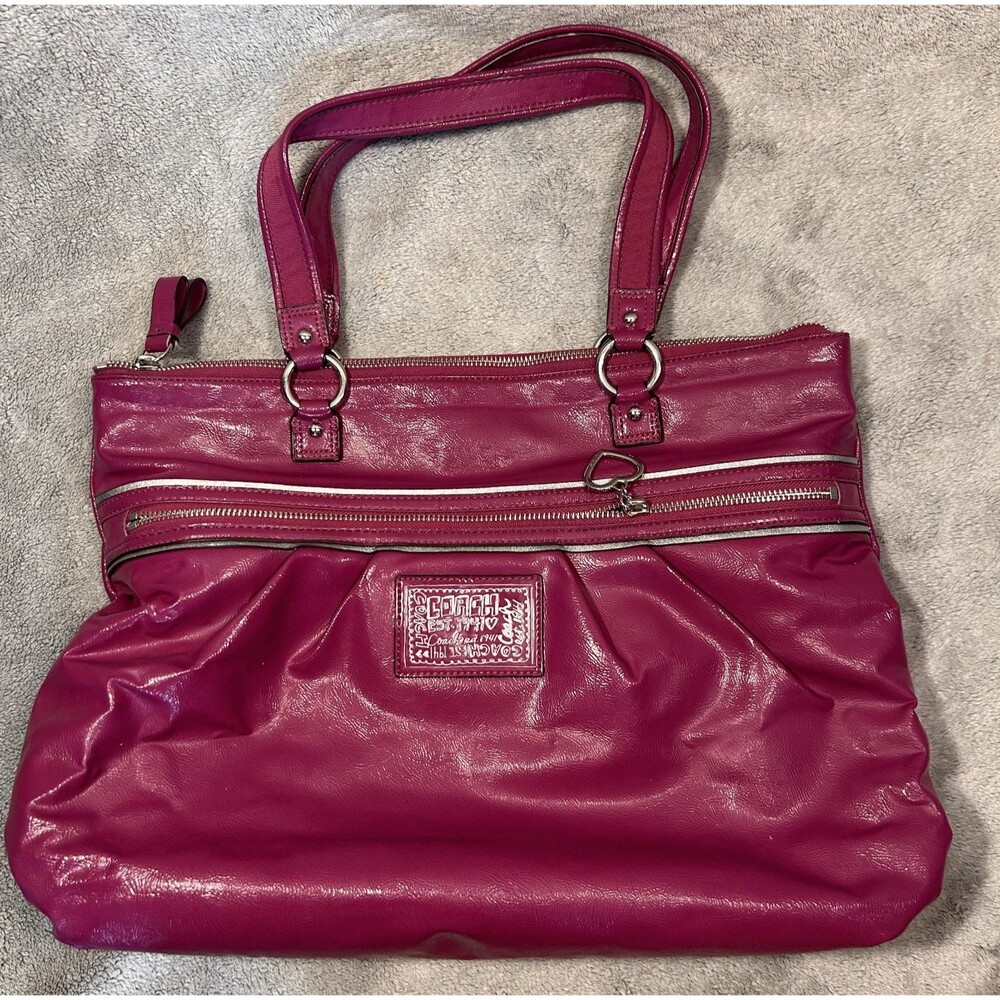 COACH 20004 POPPY Daisy Liquid Gloss Pocket Bag Purse Handbag Tote Berry Purple